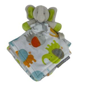 Blankets & Beyond Elephant Lovey 15" Baby Security Blanket Pacifier Holder Green